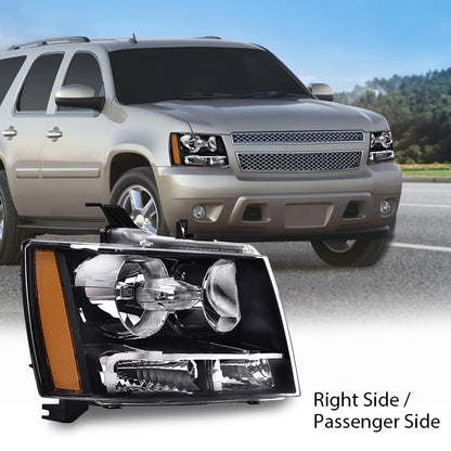 G-PLUS Headlights Assembly Fit Chevy Tahoe Subarban Avalanche 2007-2014 Right Passenger Side Bumper Corner Headlamp Clear Lens Black Housing Amber Reflector Bumper Headlamps,faros delanteros