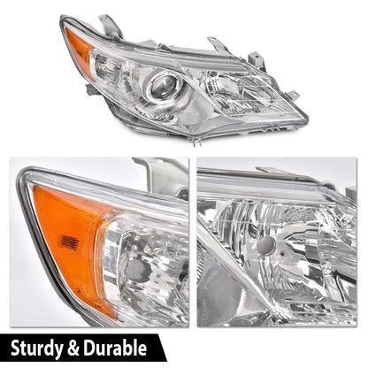 G-PLUS Headlights Assembly Compatible with Toyota Camry L/Le/Xle 2012-2014 Headlamps Pair Halogen Clear Lens Chrome Housing Amber Reflector,faros delanteros