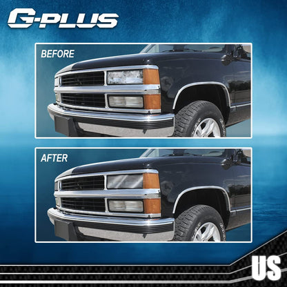 G-PLUS Front Headlight Lenses Cover Compatible with 1994-1998 C10 C/K Tahoe Suburban Silverado,Left & Right Side Replacement Pair (Smoky Lens)