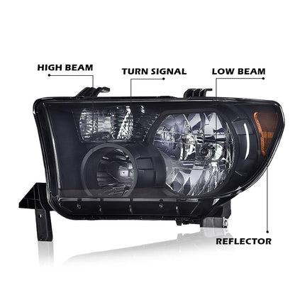 G-PLUS Headlights Compatible with Toyota Tundra 2007-2013/Compatible with Toyota Sequoia 2008-2017 Headlamps Pair Halogen Smoky Lens Black Housing Amber Reflector,faros delanteros