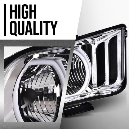 G-PLUS LED Headlights Assembly Compatible with Ford Mustang 2005-2009 7R3Z13008D, 7R3Z13008C Bumper Headlamps Left & Right Clear Lens Chrome Housing Amber Reflector faros delanteros