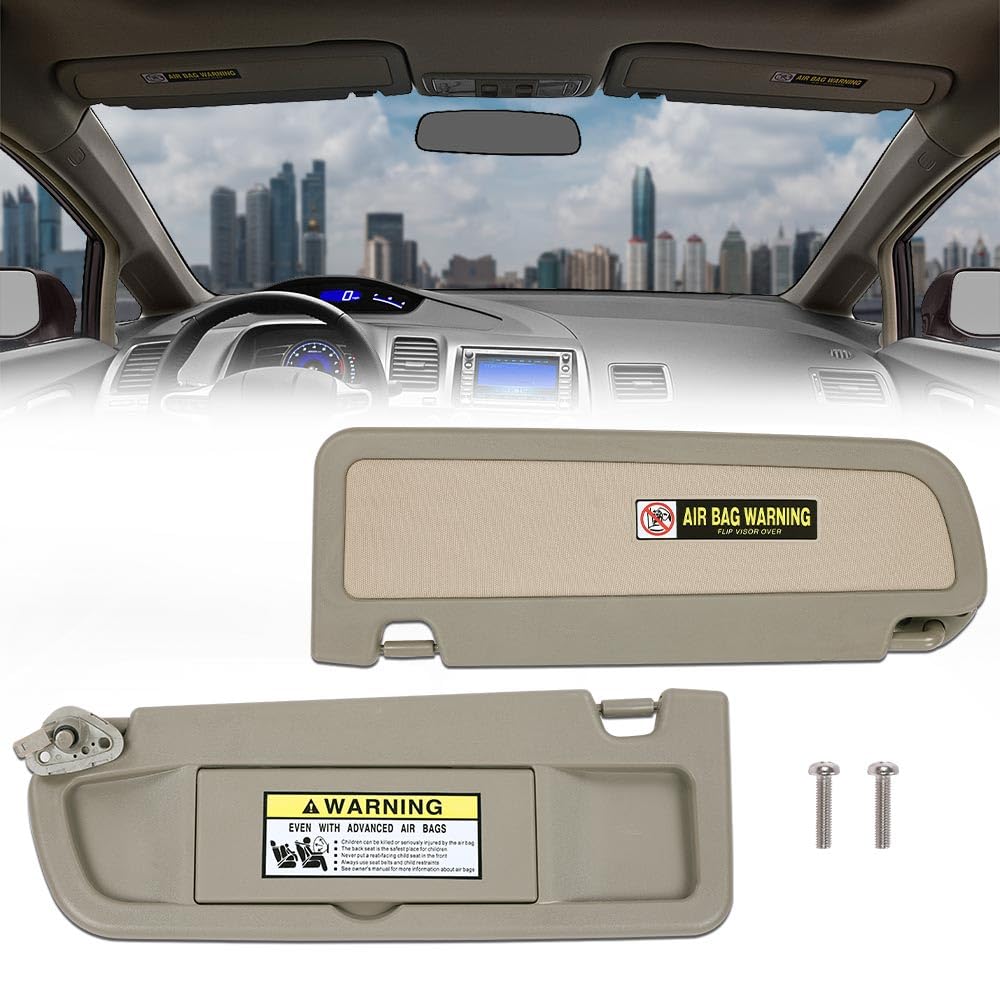 G-PLUS Gray Left&Right Sun Visor with Mirror 1 Pair Compatible with 2006-2011 Honda Civic (Coupe, Sedan) 83280-SNA-A01ZE, 83230-SNA-A01ZE