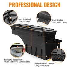 G-PLUS Storage Box for Toyota Tacoma 2005-2020 Rear Right Black Close-up View