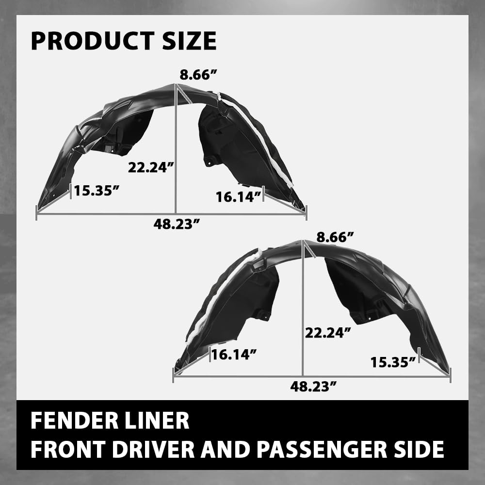 G-PLUS Pair Front Fender Liner Inner, Compatible with Ford Mustang EcoBoost GT 2018-2023 For Models Without Performance Package, LH Driver & RH Passenger 2PCS, FO1248190, FO1249190