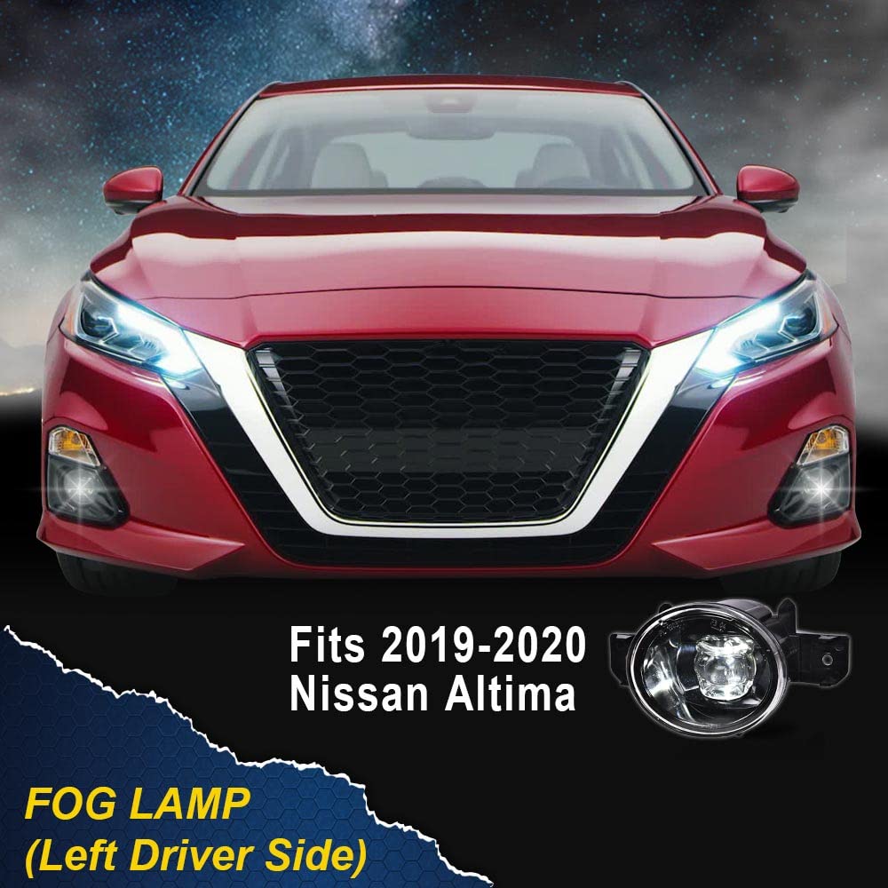 G-PLUS Fog Lights Assembly Compatible with 2019 2020 Nissan Altima 4-Door Sedan S SL SR SV Front Bumper Fog Lights w/Bulb Clear Lens LED Fog Lamps, Driver Side(Left)