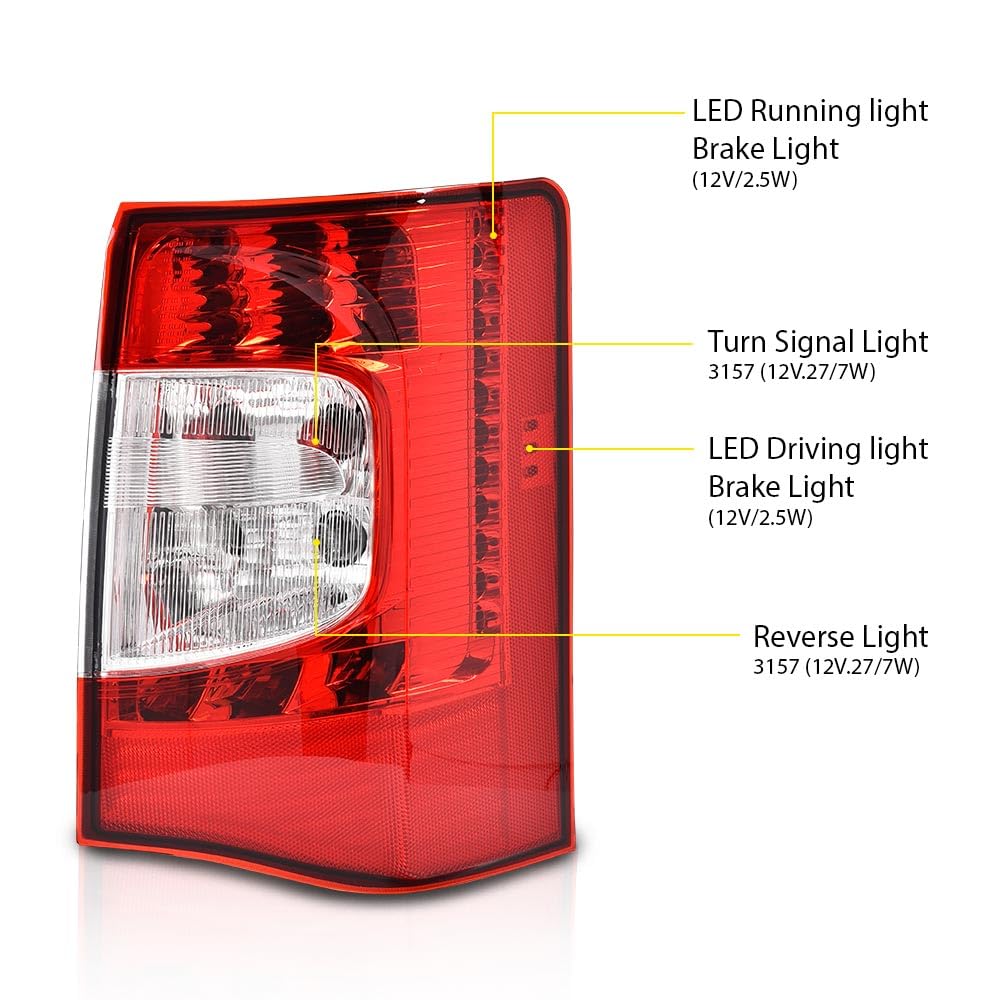 G-PLUS LED Rear Tail Lights Lamps Right w/Bulbs Compatible with Chrysler Town & Country 2011-2016 CH2800198, CH2801198,5182531AE, 5182530AE Luces Traseras Rear Brake Lamps Assembly