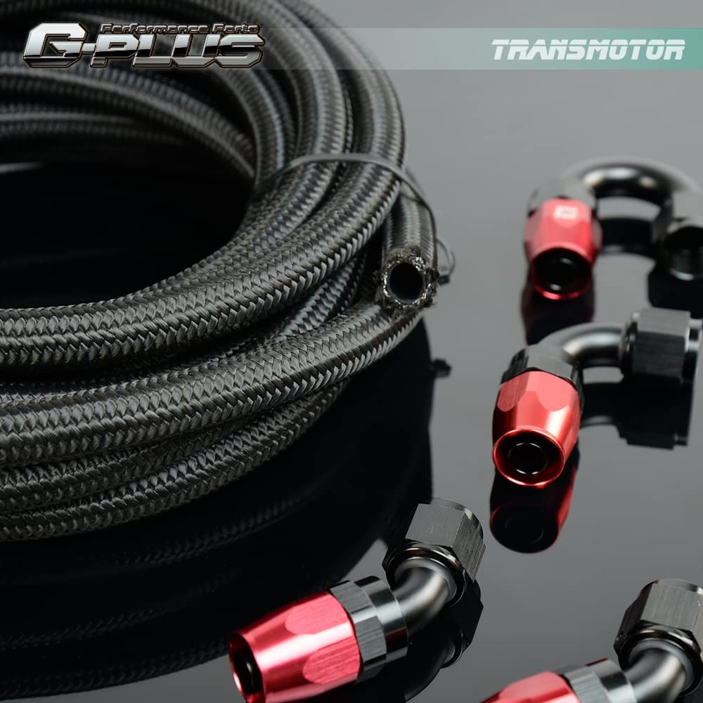 G-PLUS Stainless Steel Oil/Fuel Hose & Fitting Hose End Adaptor Kit,Transmission Gas Oil Fuel Line Fittings Kit 5 Meter Universal Replacement (8AN, Black)