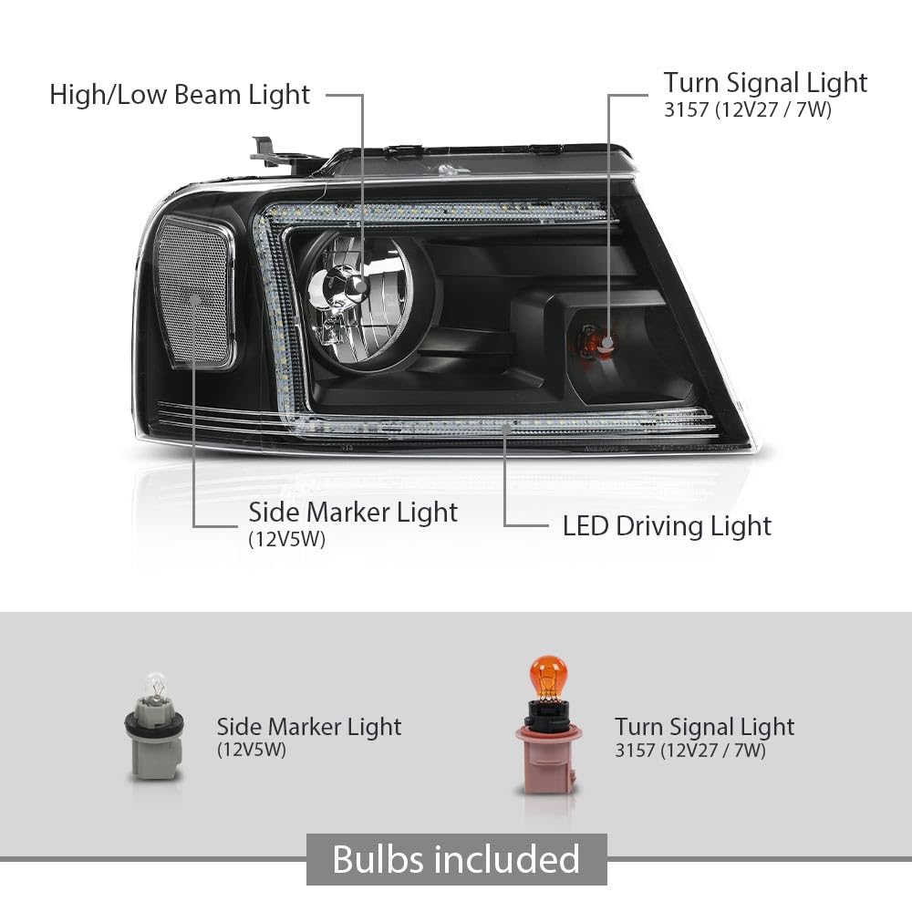 G-PLUS LED Headlights Fit Ford F150 2004-2008,Fit Lincoln Mark LT 2006-2008, NOT Fit 2004 F150 Heritage/Flareside Beds,Clear Lens Black Housing Clear ReflectorBumper Headlamps,faros delanteros