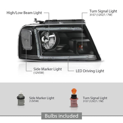 G-PLUS LED Headlights Fit Ford F150 2004-2008,Fit Lincoln Mark LT 2006-2008, NOT Fit 2004 F150 Heritage/Flareside Beds,Clear Lens Black Housing Clear ReflectorBumper Headlamps,faros delanteros