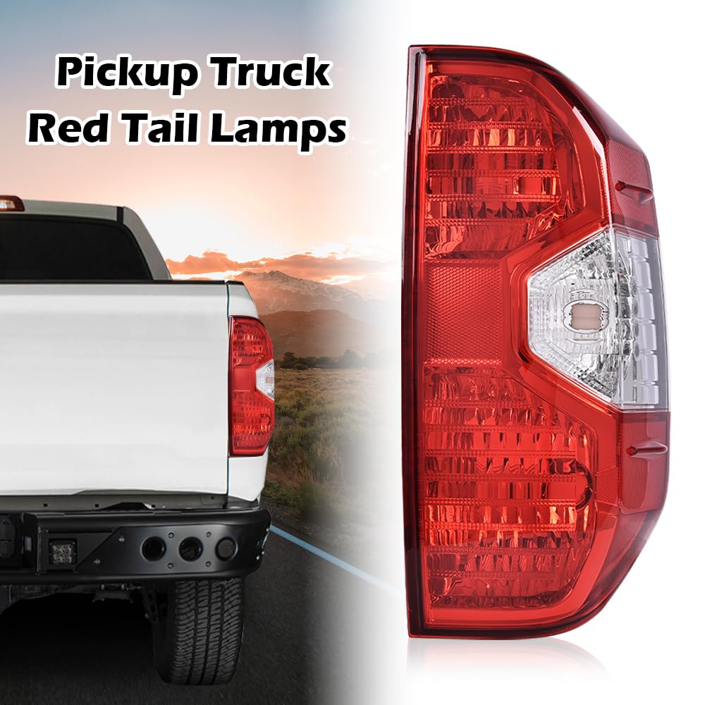 G-PLUS Rear Right Tail Light Assembly Compatible with Toyota Tundra 2014 2015 2016 2017 2018 2019 2020 2021, Right Passenger Side Rear Lamp, Red Lens Chrome Housing, 815500C100