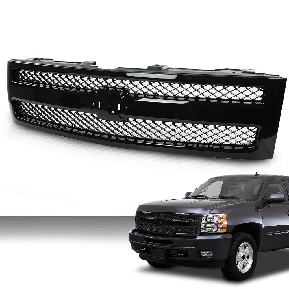 G-PLUS Front Bumper Grille Grill Compatible with Chevy Silverado 1500 Hybrid 2009-2013/Fit Silverado 1500 XFE 2010-2013/Fit Silverado 1500 LS LT LTZ WT 2007-2013 25810707, 19303978