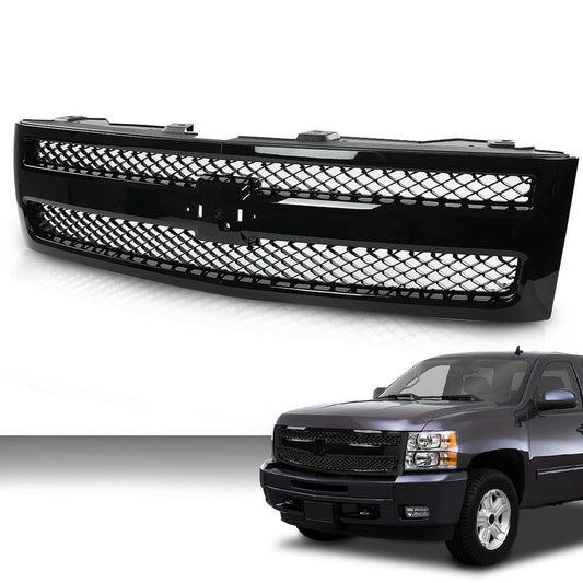G-PLUS Front Bumper Grille Grill Compatible with Chevy Silverado 1500 Hybrid 2009-2013/Fit Silverado 1500 XFE 2010-2013/Fit Silverado 1500 LS LT LTZ WT 2007-2013 25810707, 19303978