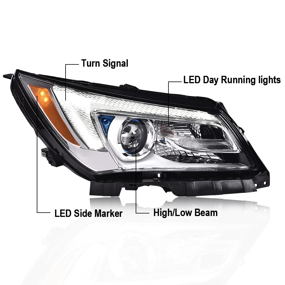 G-PLUS LED One Right Passenger Side Headlight Compatible with Buick LaCrosse 2014 2015 2016 DRL Headlamp w/Bulbs Halogen Clear Lens Chrome Housing Amber Reflector Bumper Headlamps,faros delanteros