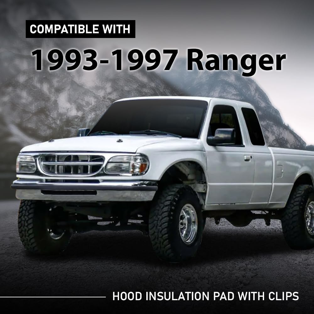 G-PLUS Engine Hood Insulation Pad Black with Clip, Compatible with 1993-1997 Ford Ranger