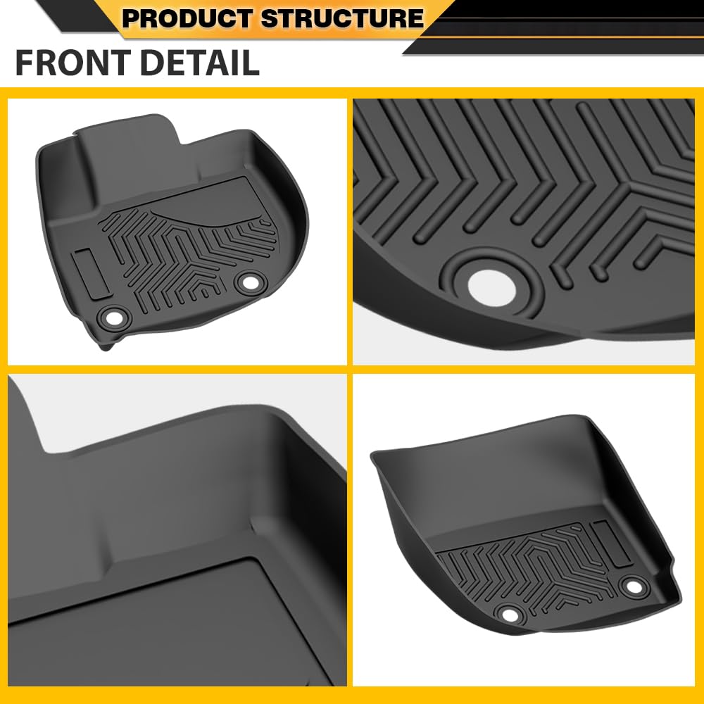 TPE Floor Mats Cargo Liners 3PCS, Compatible with Honda Fit 2015-2020, 1st & 2nd Row, Floor Liner All Weather Full Cover Protection