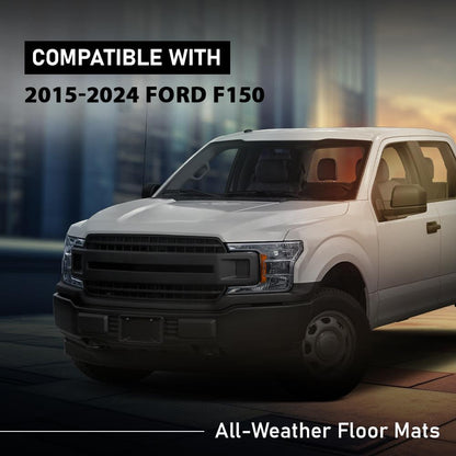 G-PLUS Cargo Liner Compatible with Ford F150 Super Crew 2015-2025(Fit 22-24 Lightning Models) All Weather Full Cover Protection Front Row TPE Floor Liners Accessories 2PCS
