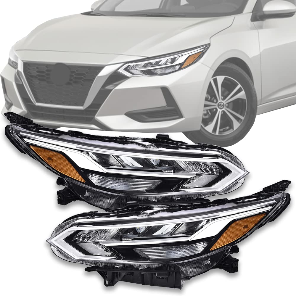 G-PLUS Headlights Assembly, Compatible with 2020-2021 Nissan Sentra Bumper Headlamps, Clear Lens Black Housing Amber Reflector,faros delanteros