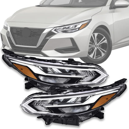 G-PLUS Headlights Assembly, Compatible with 2020-2021 Nissan Sentra Bumper Headlamps, Clear Lens Black Housing Amber Reflector,faros delanteros