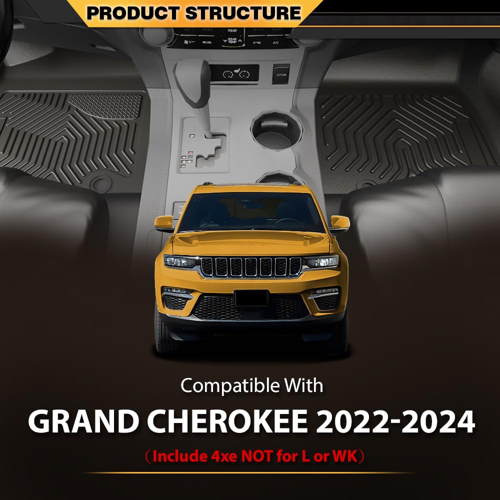 G-PLUS Cargo Liners, Compatible with Jeep Grand Cherokee 2022-2024 (Include 4xe NOT for L or WK), 1st & 2nd Row, All Weather Full Cover Protection, Black