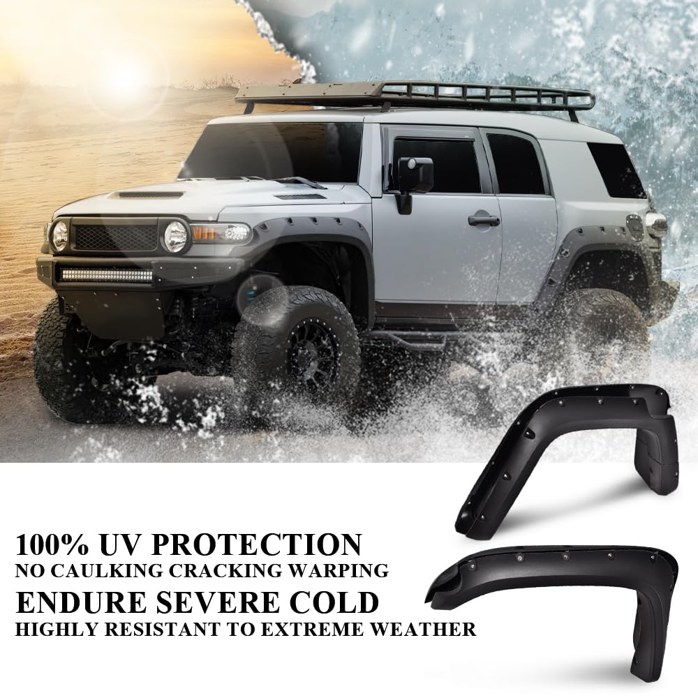 G-PLUS Pocket Riveted Fender Flares, Compatible With Toyota FJ Cruiser 2007-2014, Black Wheel Cover Protector Pickup Truck Accessories Trim Guards 4pcs (Textured Surface)