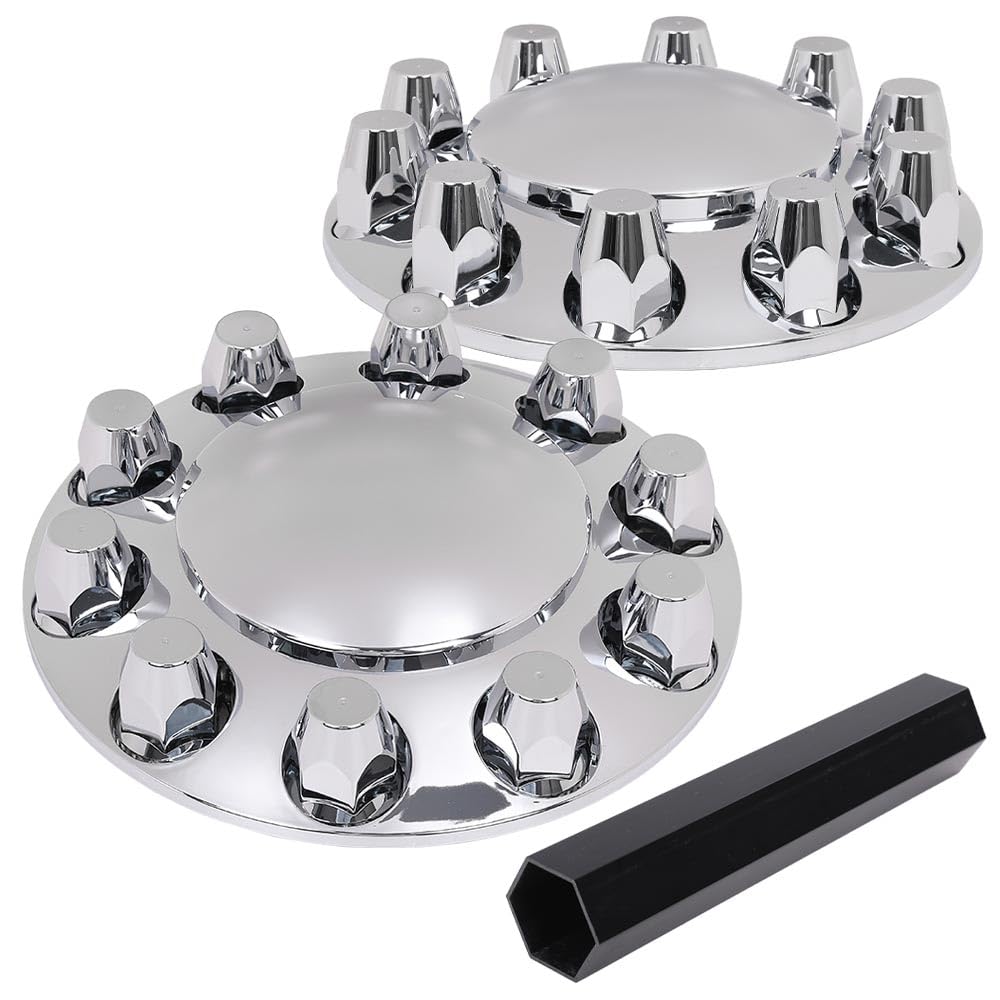 G-PLUS Chrome Front Wheel Covers Hub Axle Semi Plastic ABS Compatible with Most of 10 Holes 20" & 22.5" & 24.5" Semi-Truck Wheels with 11.25" Bolt Circle Wheels Silver