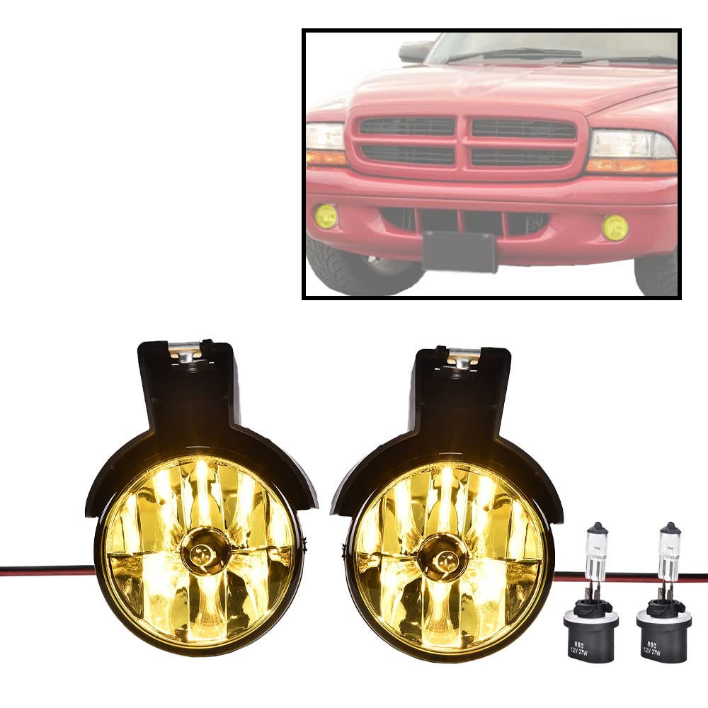 G-PLUS Front Bumper Fog Light Compatible with Dodge Dakota Pickup Truck 1997-2000/Durango SUV 1998-2000 Driving Fog Lamps Driver & Passenger Side Pair,Yellow lens