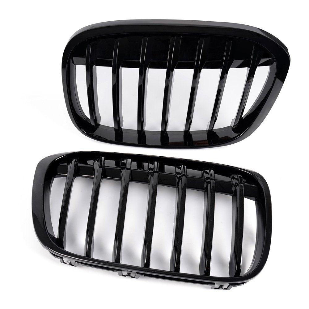 Black Front Bumper Kidney Grille Hood Grill Compatible for BMW F48 F49 X1 2016-2017