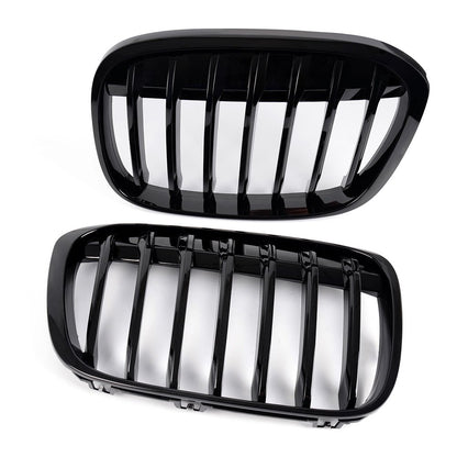 Black Front Bumper Kidney Grille Hood Grill Compatible for BMW F48 F49 X1 2016-2017