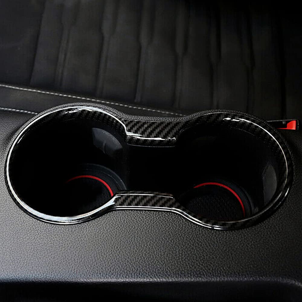 Carbon Fiber Center Console Cup Holder Trim Cover Compatible for Ford Mustang 2015-2019