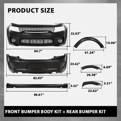G-PLUS Front Rear Bumper Body Kit Compatible with Dodge Charger SRT Style 2015-2023 Widebody Full Bumper Replacement Assembly
