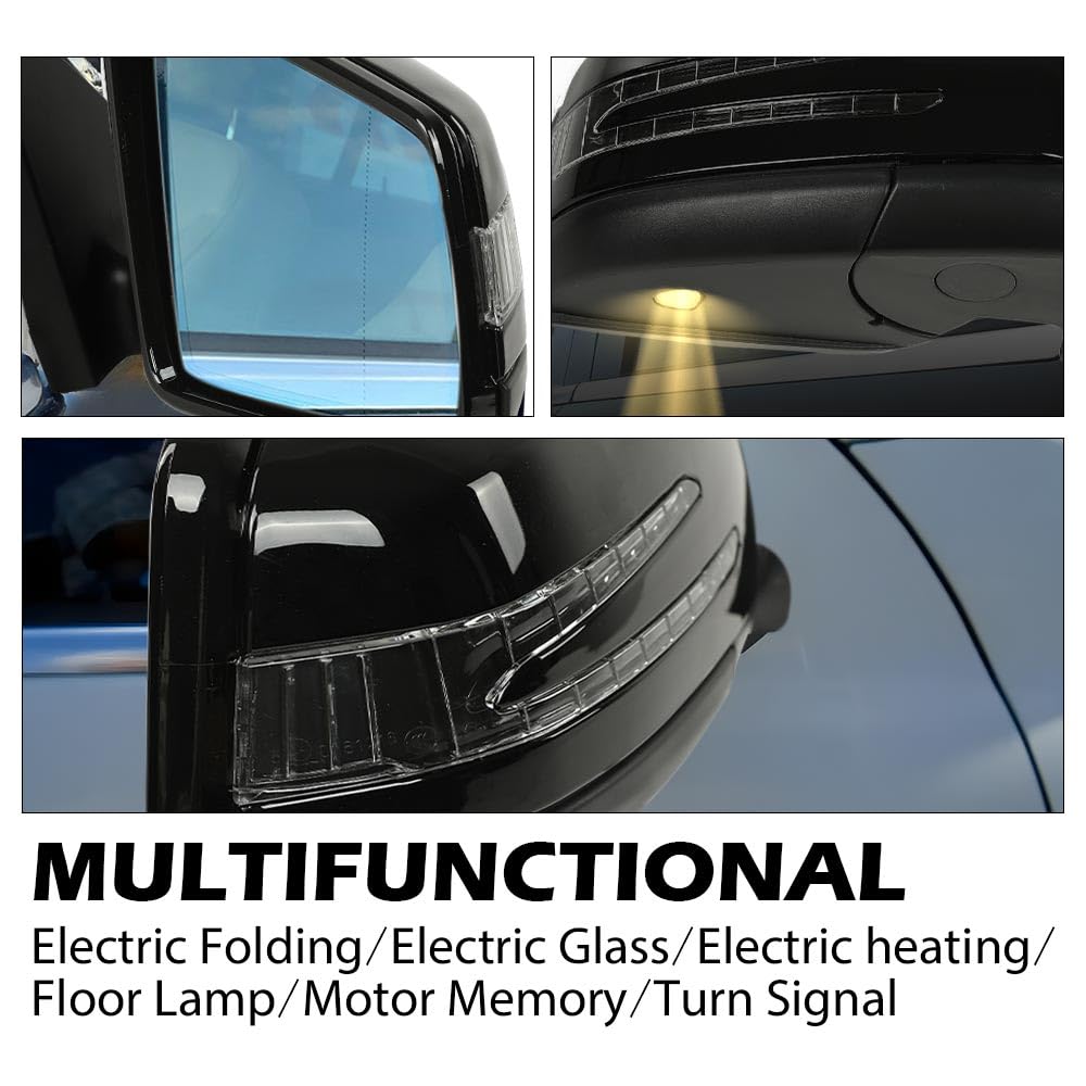 G-PLUS Side Mirror Heated w/Memory Puddle Light Right Passenger Side Compatible with Benz CLA250 (submodel: 4Matic, Base) 2014-2016/Fit Benz CLA45 AMG 4Matic 2014-2016 1178101076 Glossy Black