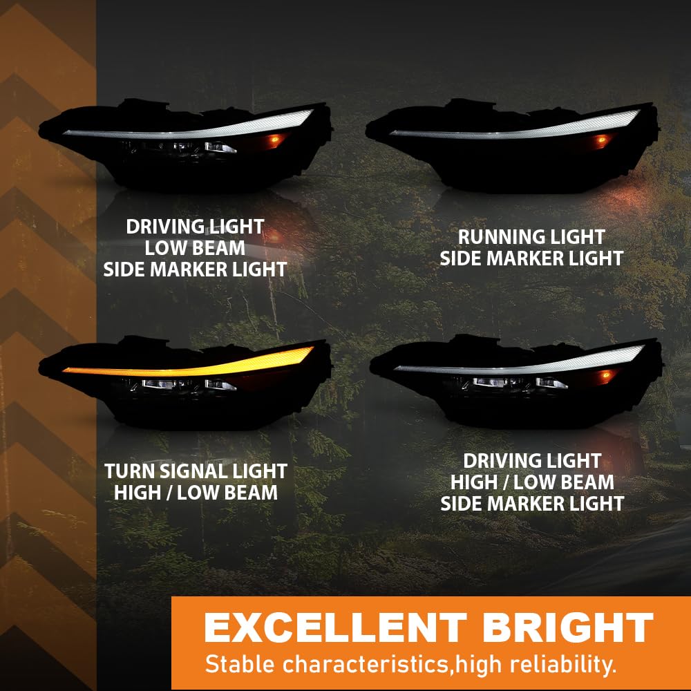 G-PLUS LED Headlight Assembly Left Driver Side Compatible with Hyundai Elantra 2024-2025 92102-AA740 Black