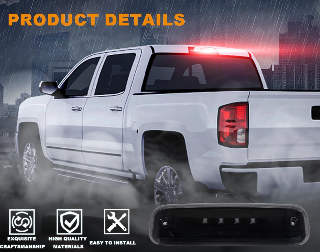 G-PLUS LED Third 3rd Brake Cargo Light Assembly Compatible with Jeep Cherokee 1997 1998 1999 2000 2001 Rear Roof Center High Mount Stop Tail Light Replacement (Black Housing Smoke Lens)