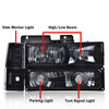 G-PLUS Headlights Assembly, Fit 1994 1995 1996 1997 1998 1999 GMC C1500 K1500 Yukon Bumper Headlamps, Smoky Lens Black Housing Clear Reflector