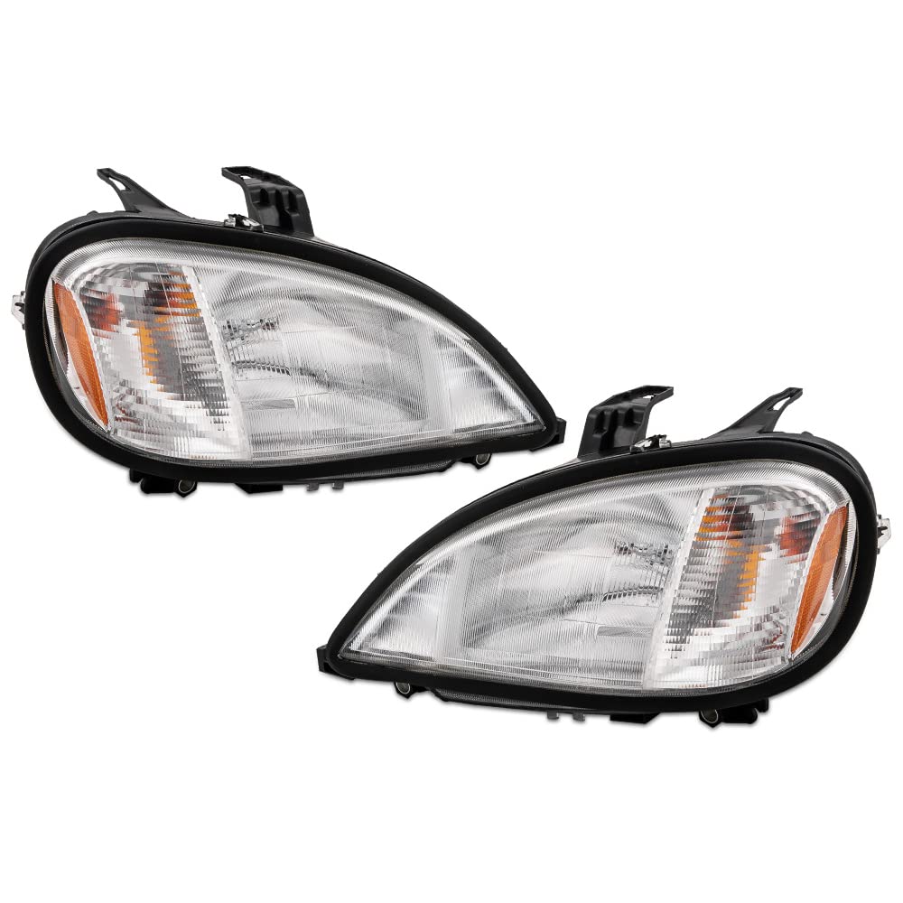 G-PLUS Headlights Assembly Compatible With 96-04 Freightliner Columbia Models Headlights Clear Lens Chrome Housing Amber Reflector (Driver+Passenger(Left+Right)) Bumper Headlamps,faros delanteros