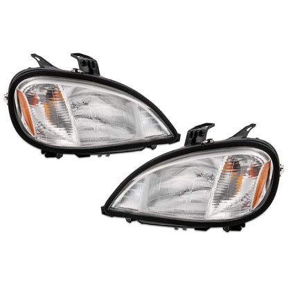 G-PLUS Headlights Assembly Compatible With 96-04 Freightliner Columbia Models Headlights Clear Lens Chrome Housing Amber Reflector (Driver+Passenger(Left+Right)) Bumper Headlamps,faros delanteros