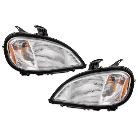 G-PLUS Headlights Assembly Compatible With 96-04 Freightliner Columbia Models Headlights Clear Lens Chrome Housing Amber Reflector (Driver+Passenger(Left+Right)) Bumper Headlamps,faros delanteros