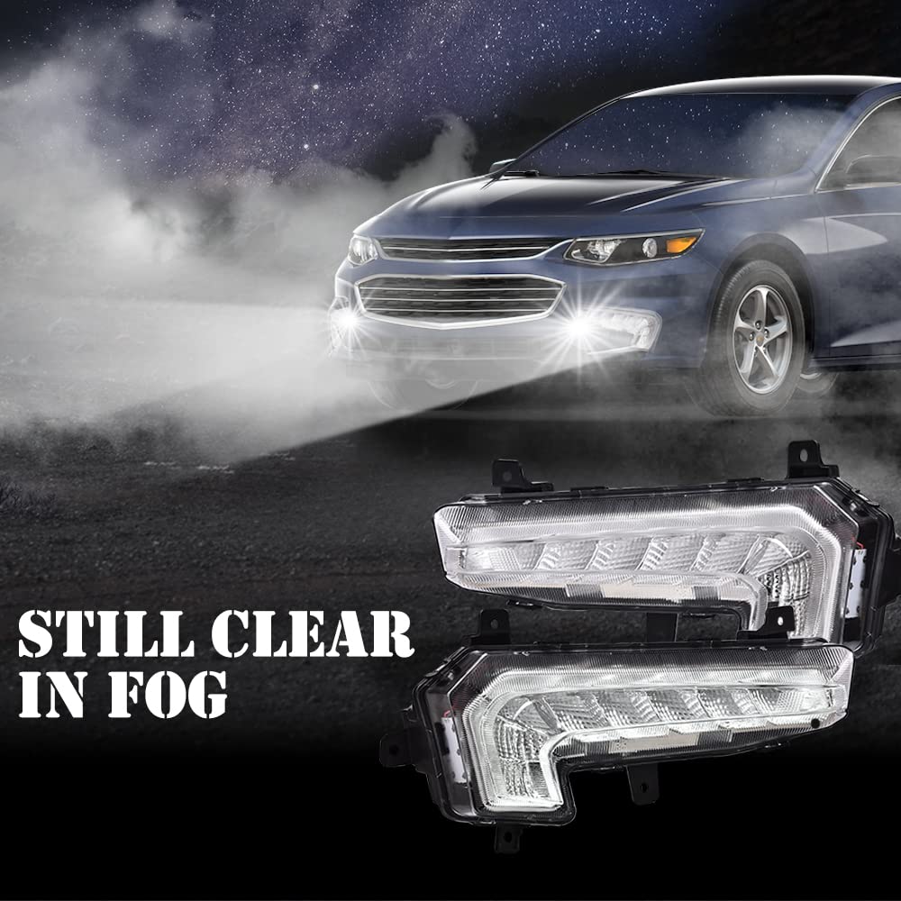 G-PLUS Front Bumper LED DRL Fog Lights Daytime Running Lamp Set Compatible with Chevy Malibu XL 2016-2018 Driver and Passenger Side Bumper Fog Lights
