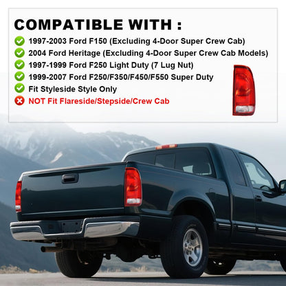 G-PLUS Red Tail Light w/o Bulbs & Wire Harness Compatible with Ford F150 Stepside 1997-2004/Fit F250 F350 F450 F550 Super Duty 1999-2007, FO2801117 Passenger Side Luces Traseras Faros TraserosAssembly