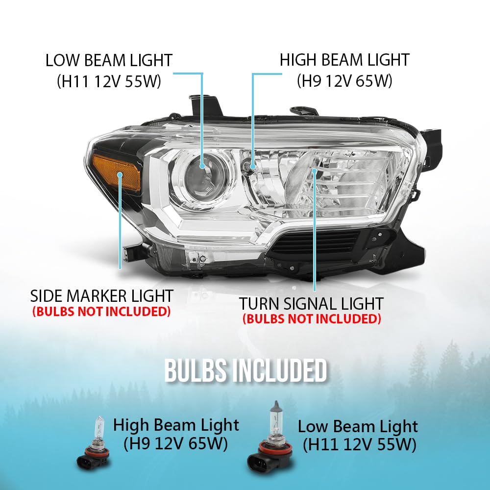G-PLUS Headlight Assembly Right Side Compatible with Toyota Tacoma SR5 Crew Cab/Extend Cab Pickup 2019-2023 White and Black