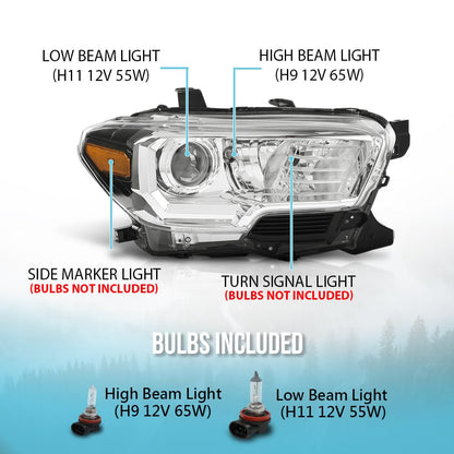 G-PLUS Headlight Assembly Right Side Compatible with Toyota Tacoma SR5 Crew Cab/Extend Cab Pickup 2019-2023 White and Black