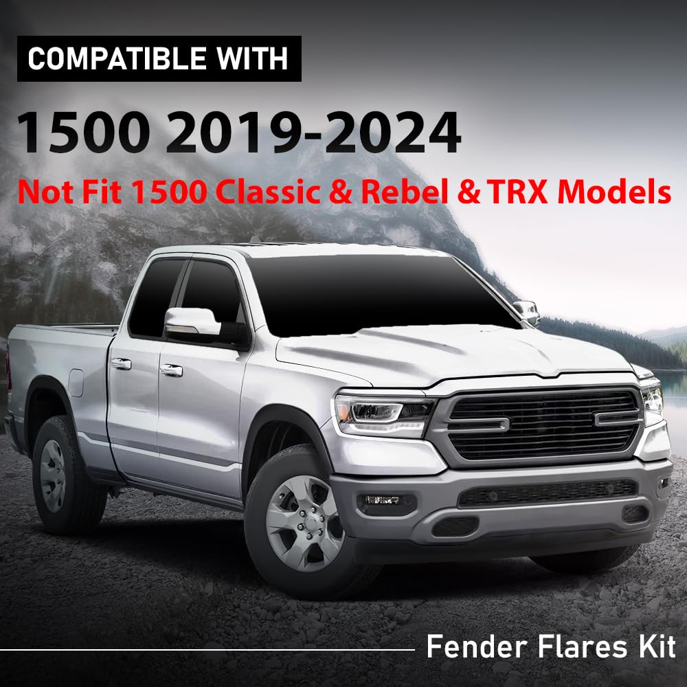 G-PLUS Fender Flares Compatible with Dodge Ram 1500 2019-2024, Not Fit 1500 Classic & Rebel & TRX Models 4PCS
