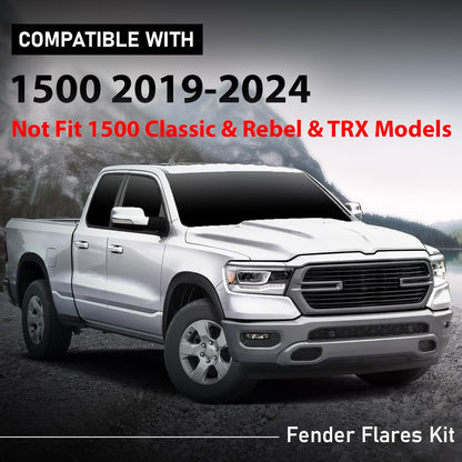 G-PLUS Fender Flares Compatible with Dodge Ram 1500 2019-2024, Not Fit 1500 Classic & Rebel & TRX Models 4PCS