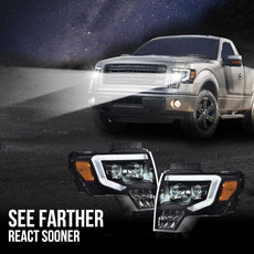 G-PLUS LED Tube Dual Projector Headlights for Ford F150 2009-2014 Clear Lens Black Housing Product Image