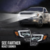 G-PLUS LED Headlights Assembly, Compatible with 2009-2014 Ford F150(Only Fit LED Style,NOt Fit without LED Style) Bumper Headlamps,Clear Lens Black Housing Amber Reflector