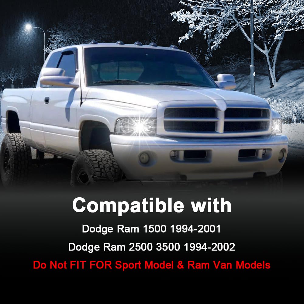 G-PLUS Headlights Fit Dodge Ram 1500 1994-2001/Fit Dodge Ram 2500 3500 1994-2002 Clear Lens Chrome Housing Clear Reflector Bumper Headlamps w/o Bulbs,faros delanteros Assembly