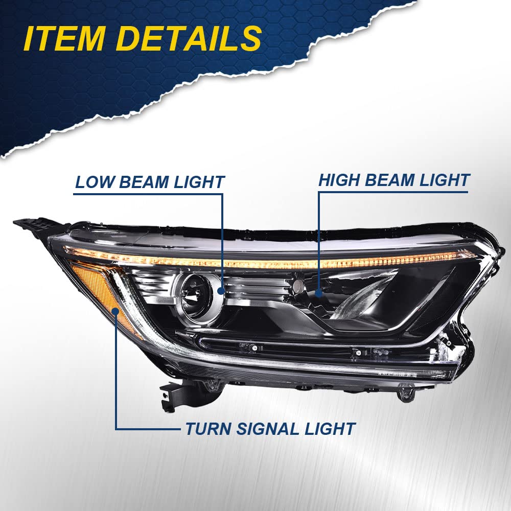 G-PLUS Headlights Assembly, Compatible with 2017 2018 2019 Honda CRV CR-V Right Bumper Headlamp, Clear Lens Black Housing Amber ReflectorBumper Headlamps,faros delanteros