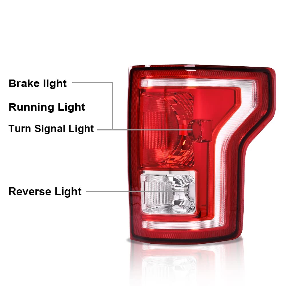 G-PLUS Tail Light Compatible with Ford F150 2015 2016 2017,Right Passenger Side Taillamps Brakelights w/bulb Red FL3Z13405A-PFM FL3Z13404A-PFM FO2800239C FO2801239C Luces TraserasAssembly