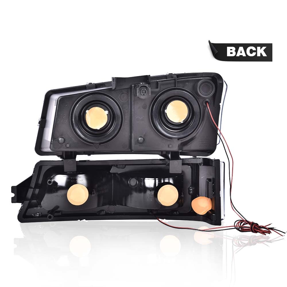 G-PLUS LED Headlights Assemblies, Compatible with 2003 2004 2005 2006 Chevy Avalanche Silverado 1500 2500 3500&HD Bumper Headlamps, Clear Lens Chrome Housing Clear Reflector,faros delanteros