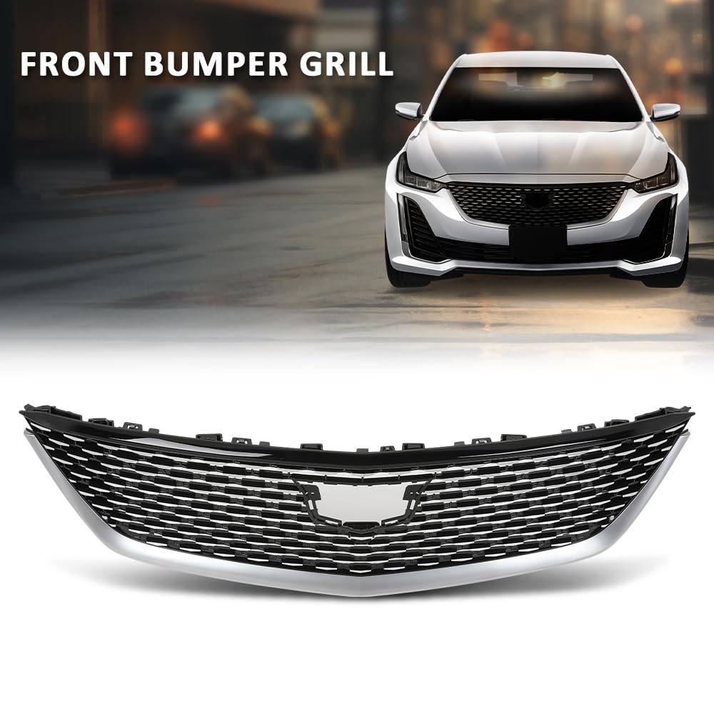 G-PLUS Front Bumper Grill Grille Compatible with Cadillac CT5 Luxury 2020-2023 84934970 Chrome Black